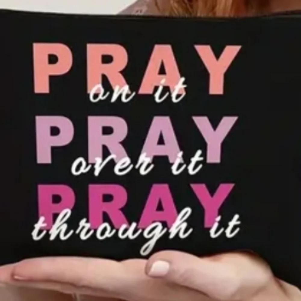 Faith Inspirational Pray On It Black Makeup Cosmetic Bag New